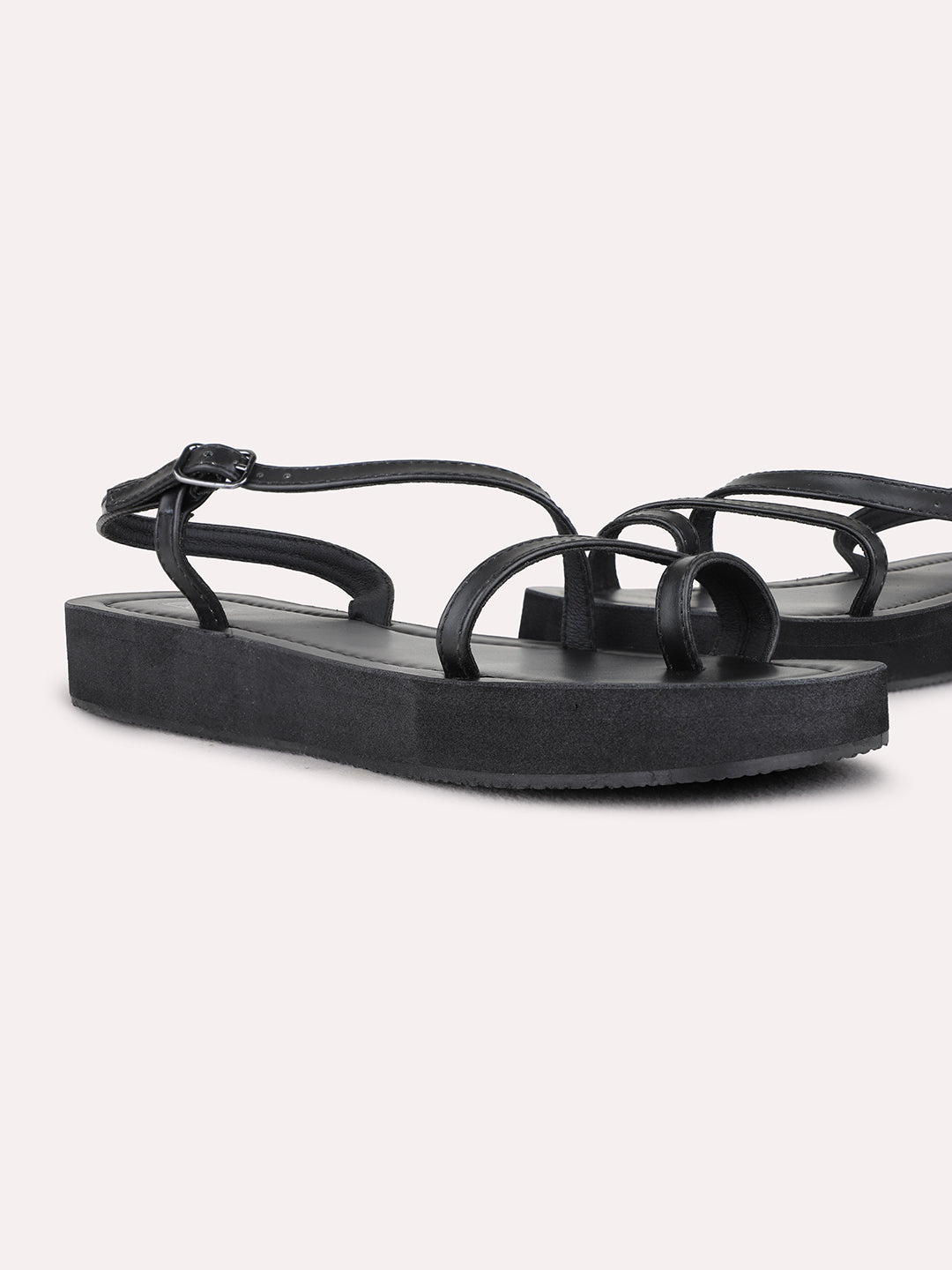 Womens Black Casual Solid One Toe Flats