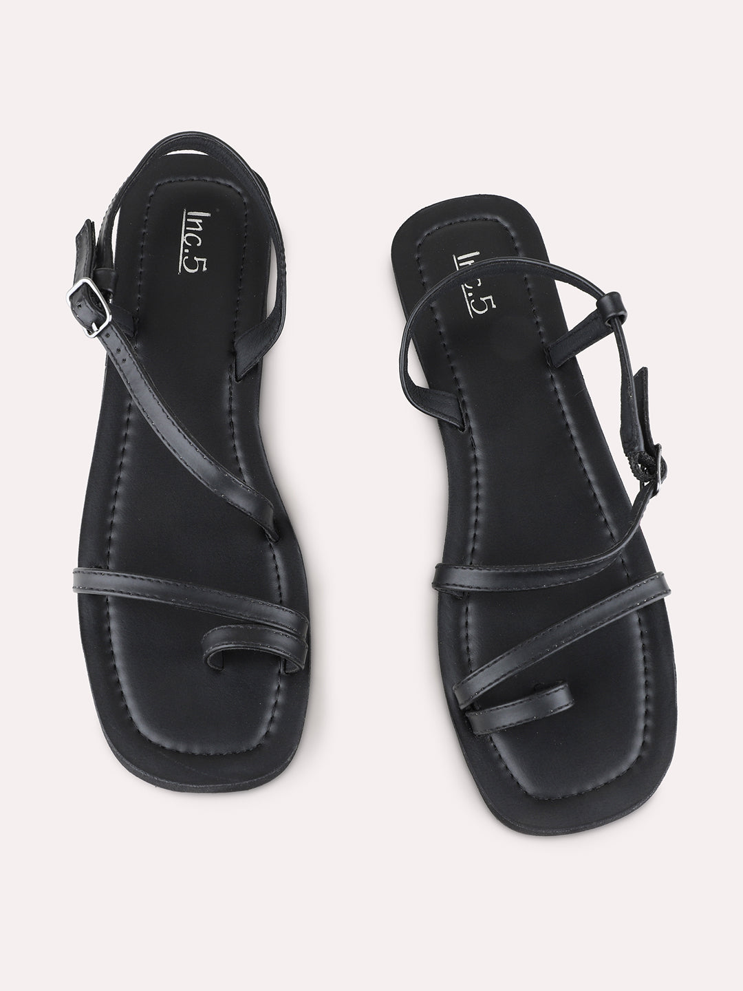 Womens Black Casual Solid One Toe Flats