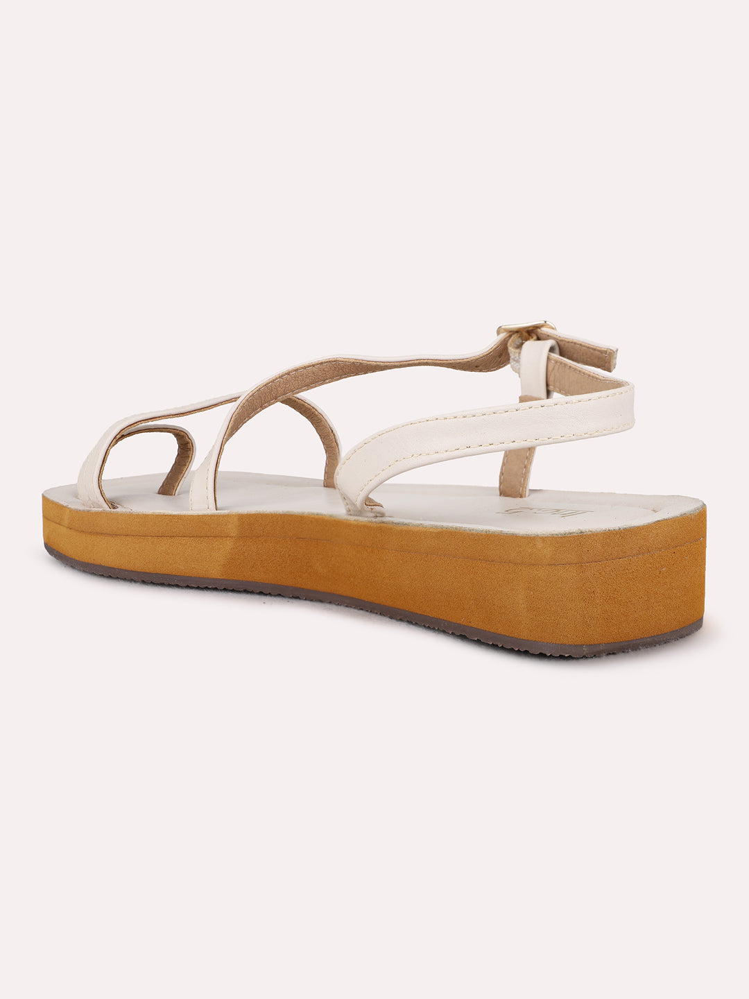 Womens Cream Casual Solid One Toe Flat Sandals