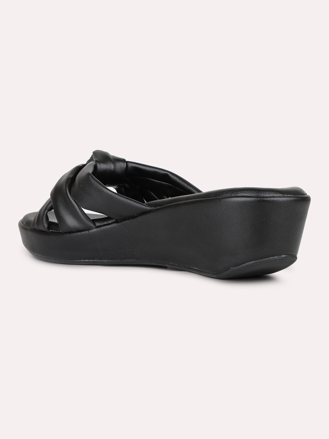 Womens Black Party Wear Solid Round Toe Wedge Heels
