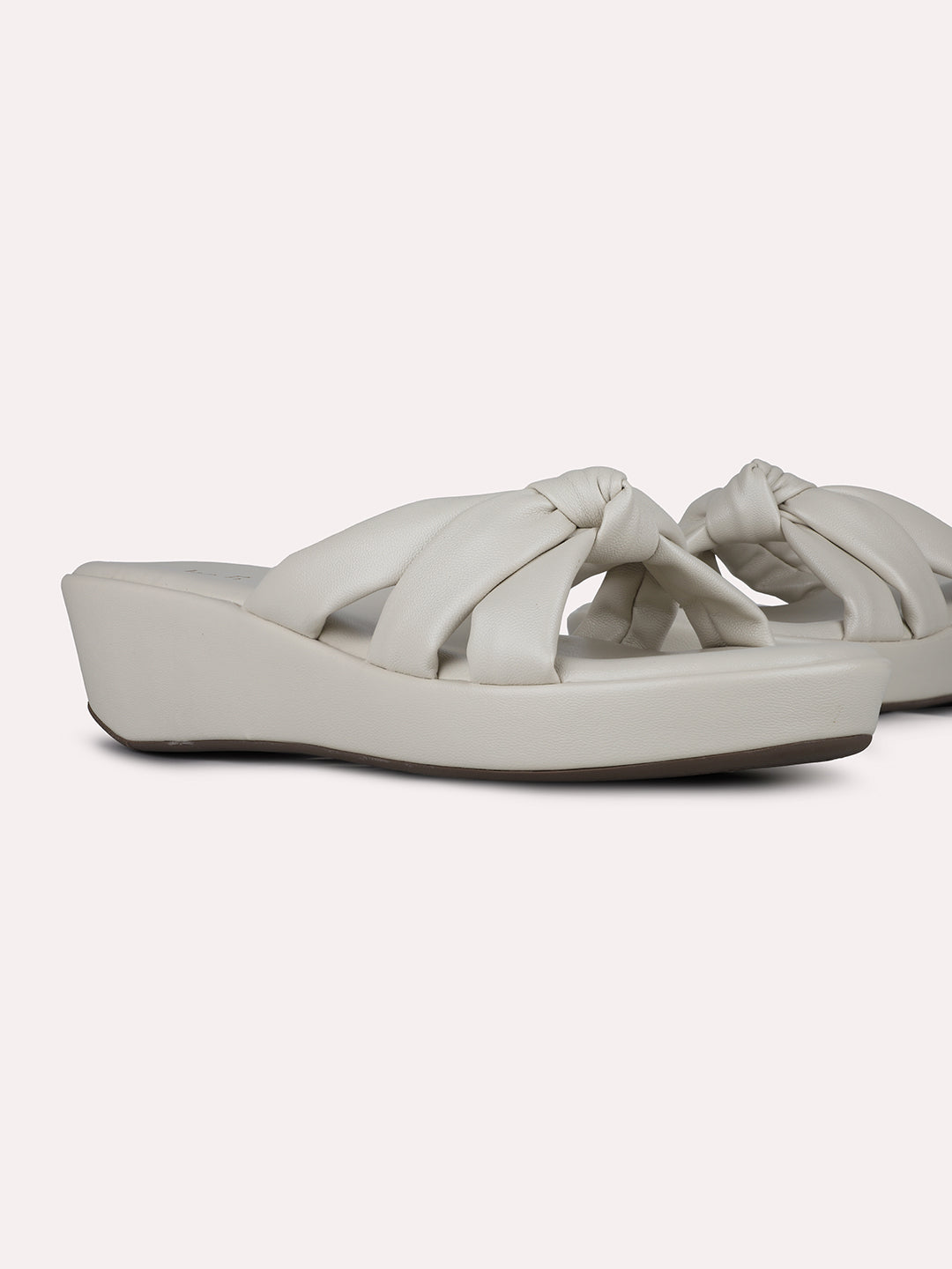 Womens Cream Party Wear Solid Round Toe Wedge Heel Sandals