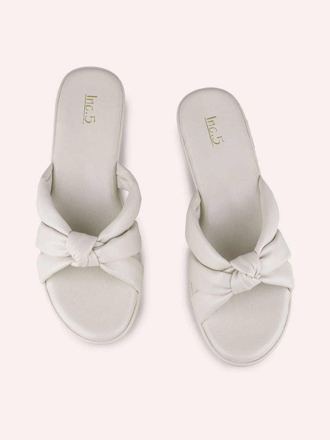 Womens Cream Party Wear Solid Round Toe Wedge Heels