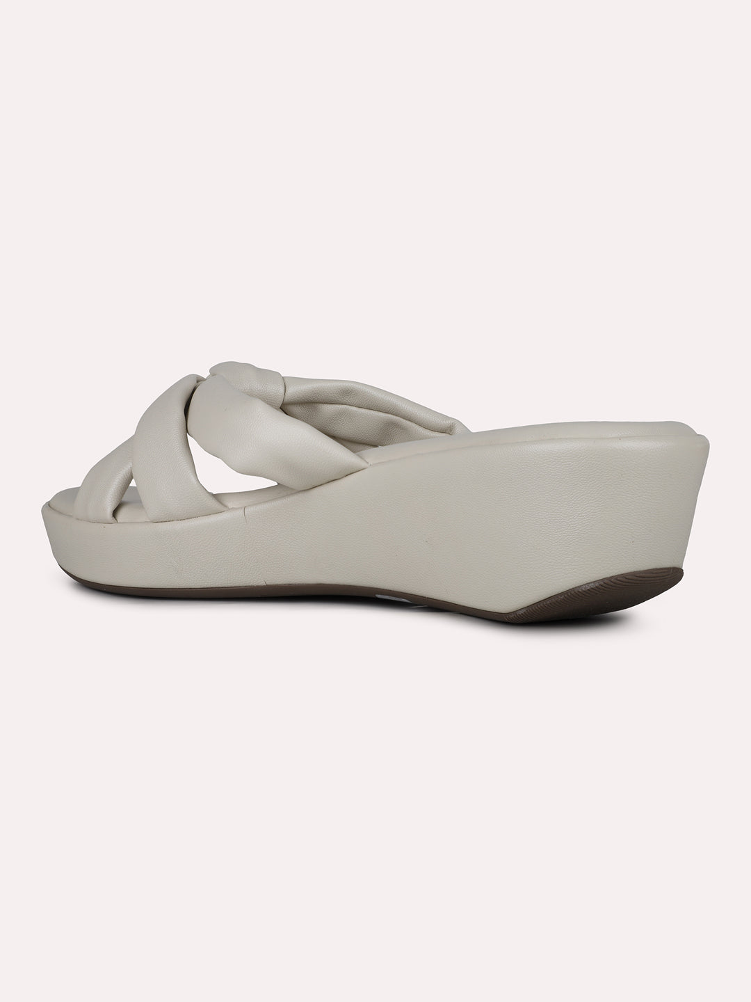 Womens Cream Party Wear Solid Round Toe Wedge Heels
