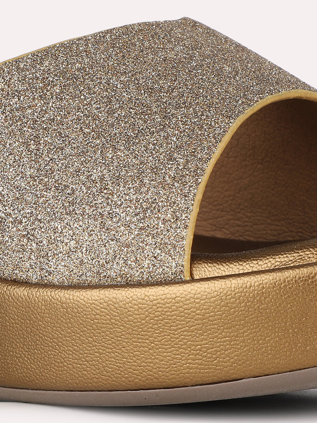 Women Golden Party Wear Solid Round Toe Wedge Heels