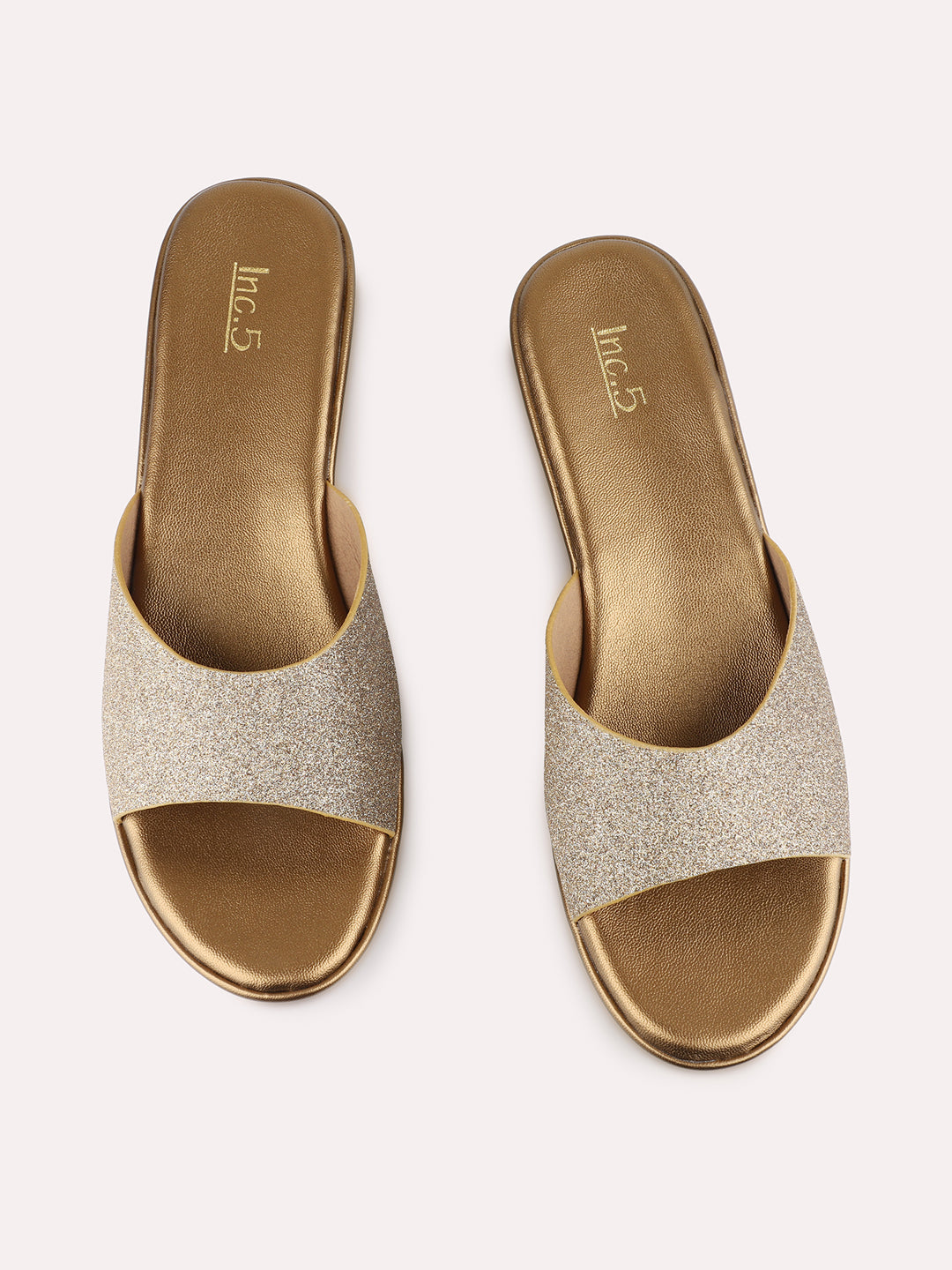 Women Golden Party Wear Solid Round Toe Wedge Heels