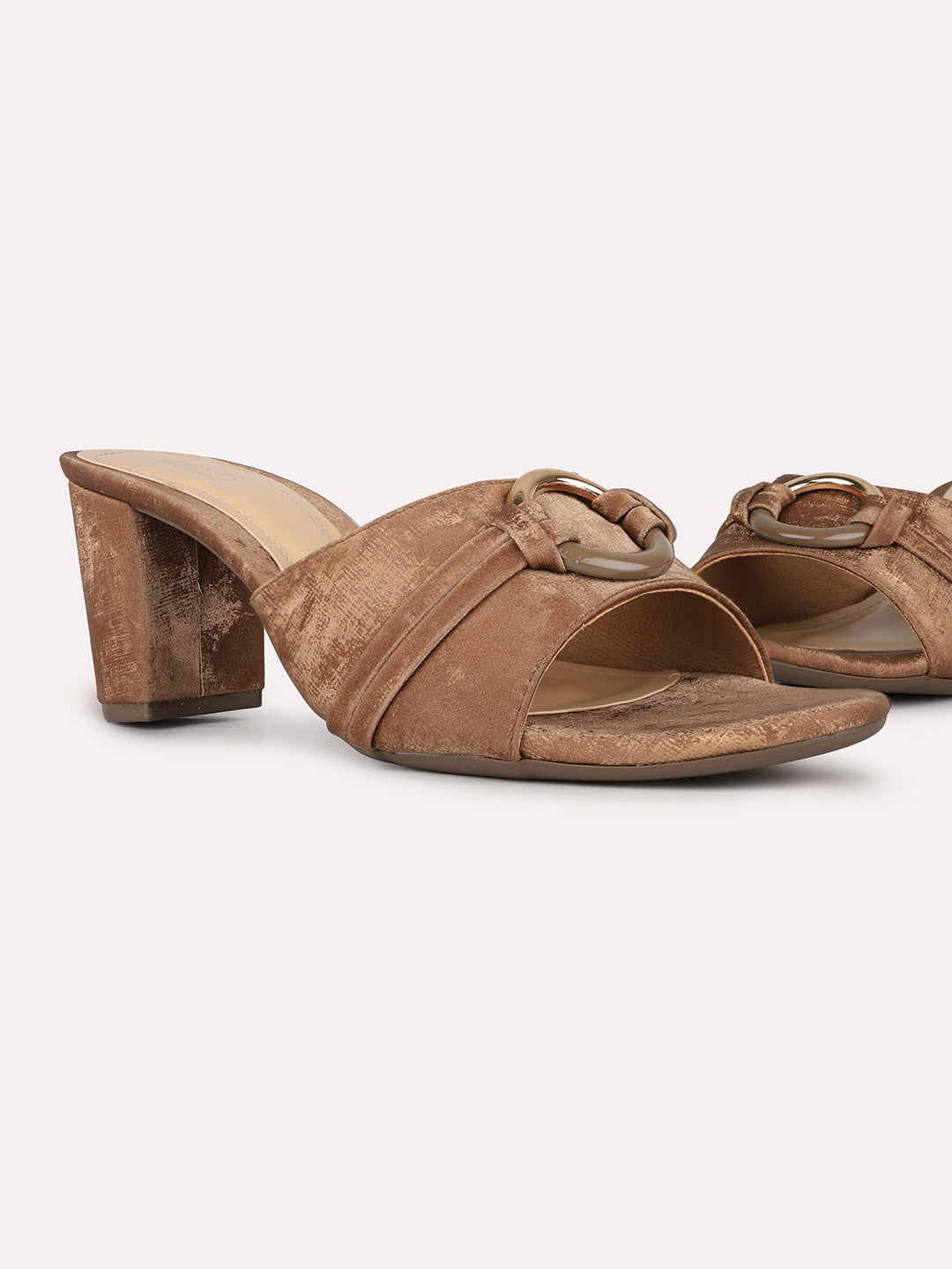 Womens Brown Party Wear Solid Pattern Round Toe Block Heel Sandals