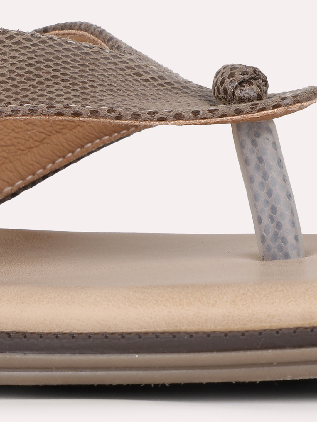 Womens Grey Casual Solid T-Strap Slip-On Flat Sandals