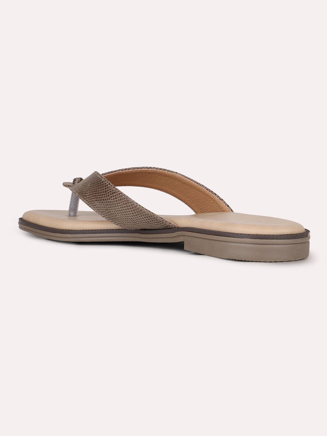 Womens Grey Casual Solid T-Strap Slip-On Flat Sandals