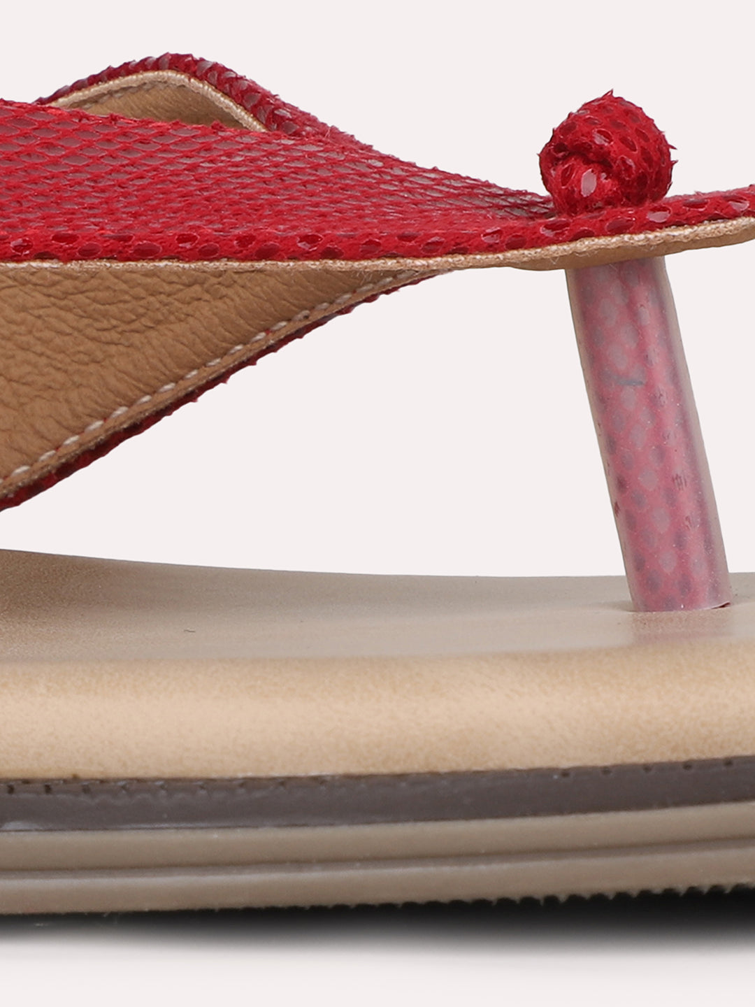 Womens Maroon Casual Solid T-Strap Slip-On Flat Sandals