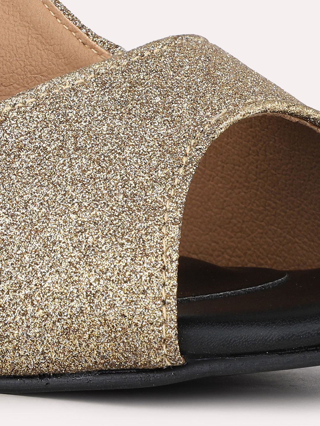 Women Golden Party Wear Embellished Square Toe Stiletto Heel Sandals