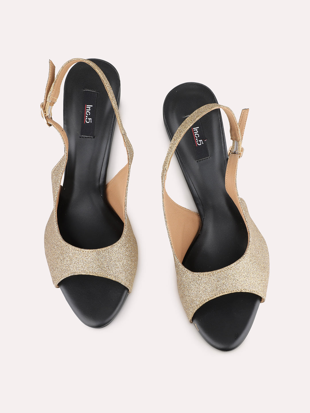 Women Golden Party Wear Embellished Square Toe Stiletto Heel Sandals