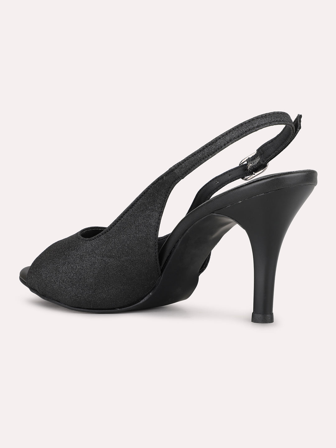 Women Black Party Wear Solid Pattern Square Toe Stiletto Heel Sandals