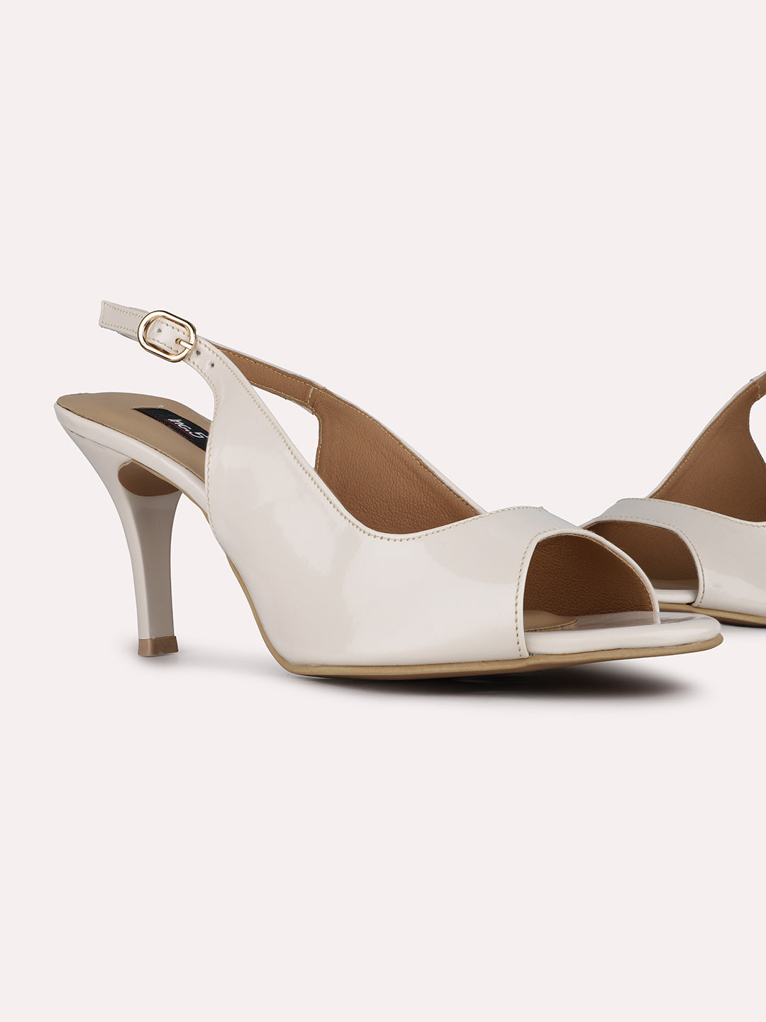 Women Cream Party Wear Solid Square Toe Stiletto Heel Sandals