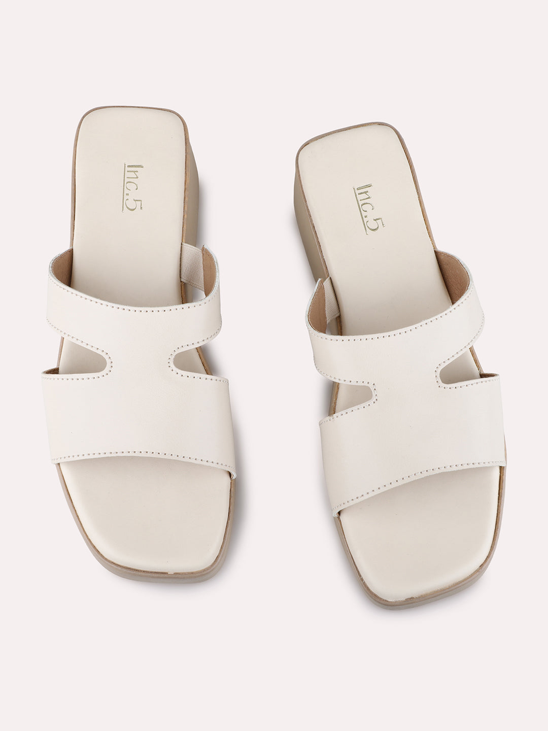 Womens Cream Casual Solid Pattern Open Toe Flat Sandals