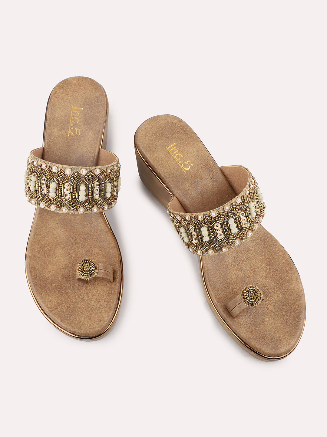 Women Antique Embellished Ethnic Wedge Heels