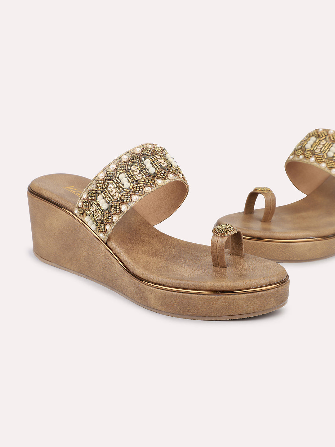 Women Antique Embellished Ethnic Wedge Heels