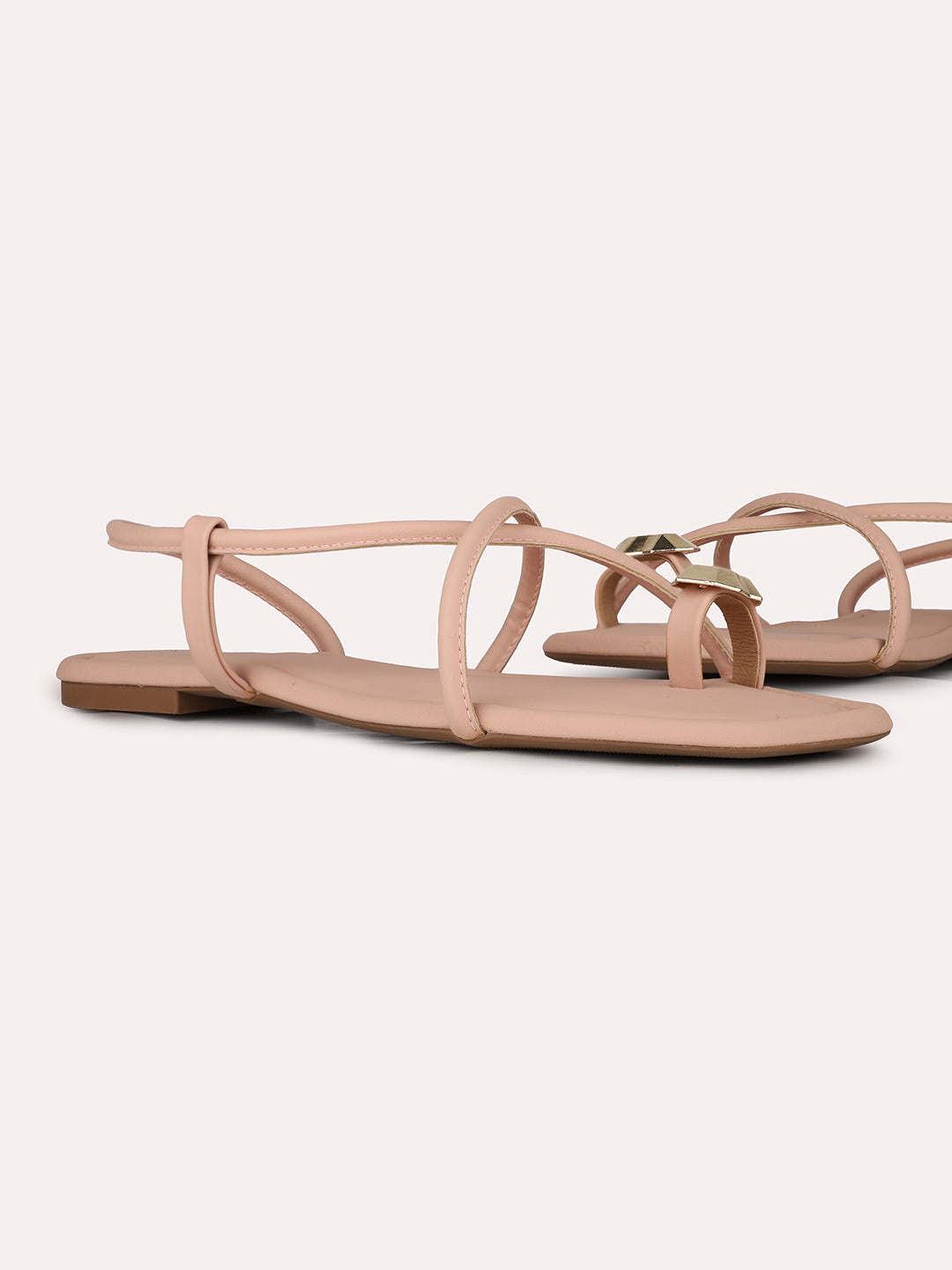 Womens Peach Casual Solid One Toe Flat Sandals