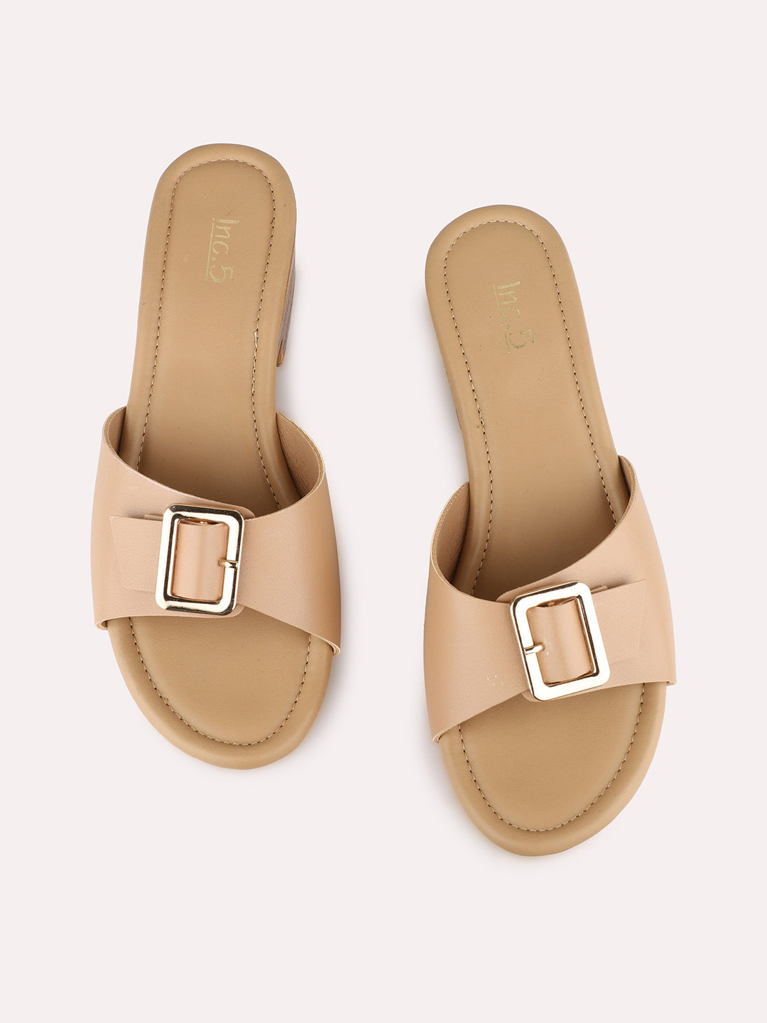 Womens Beige Party Wear Solid Round Toe Platform Heels