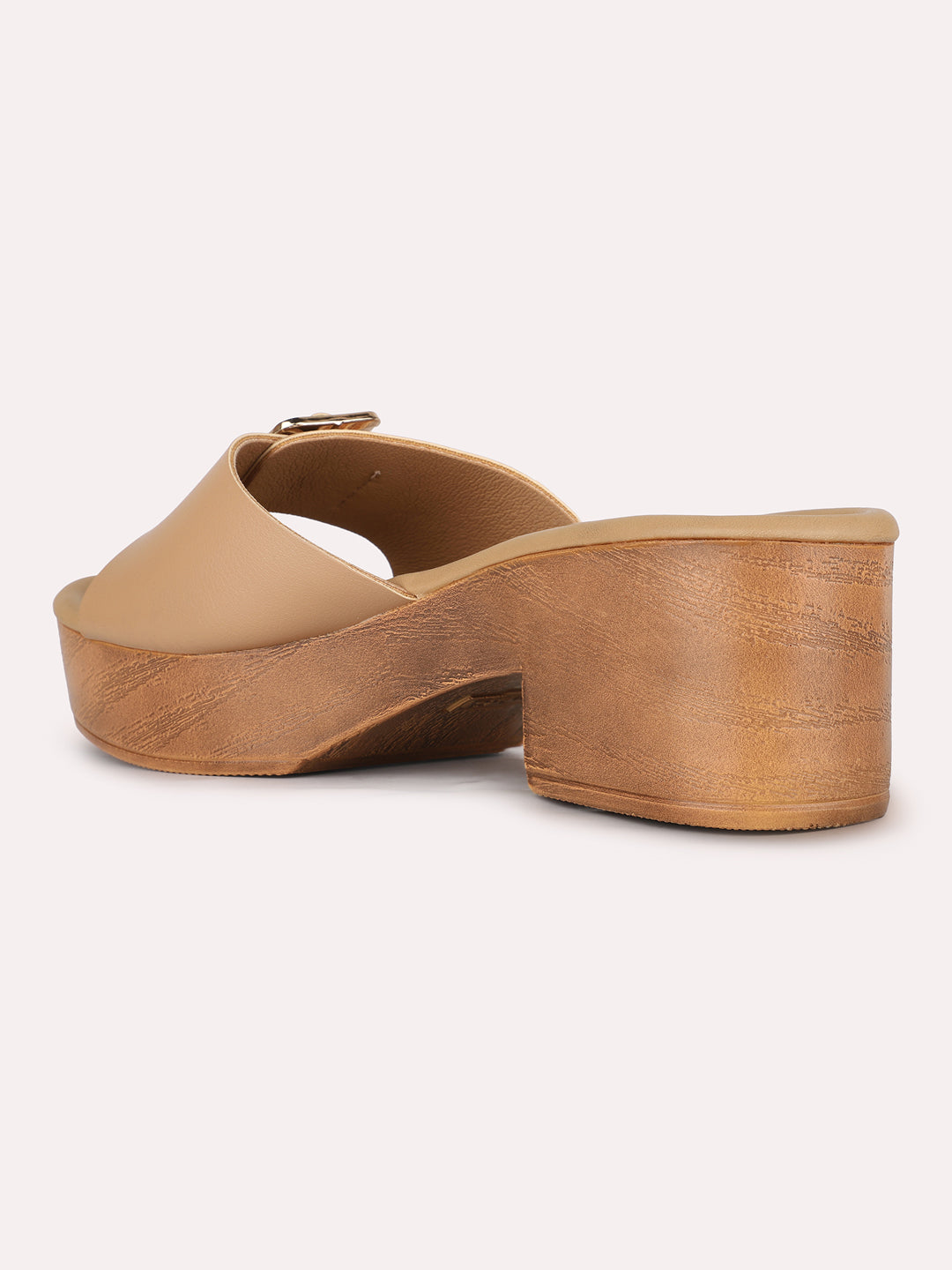 Womens Beige Party Wear Solid Round Toe Platform Heels