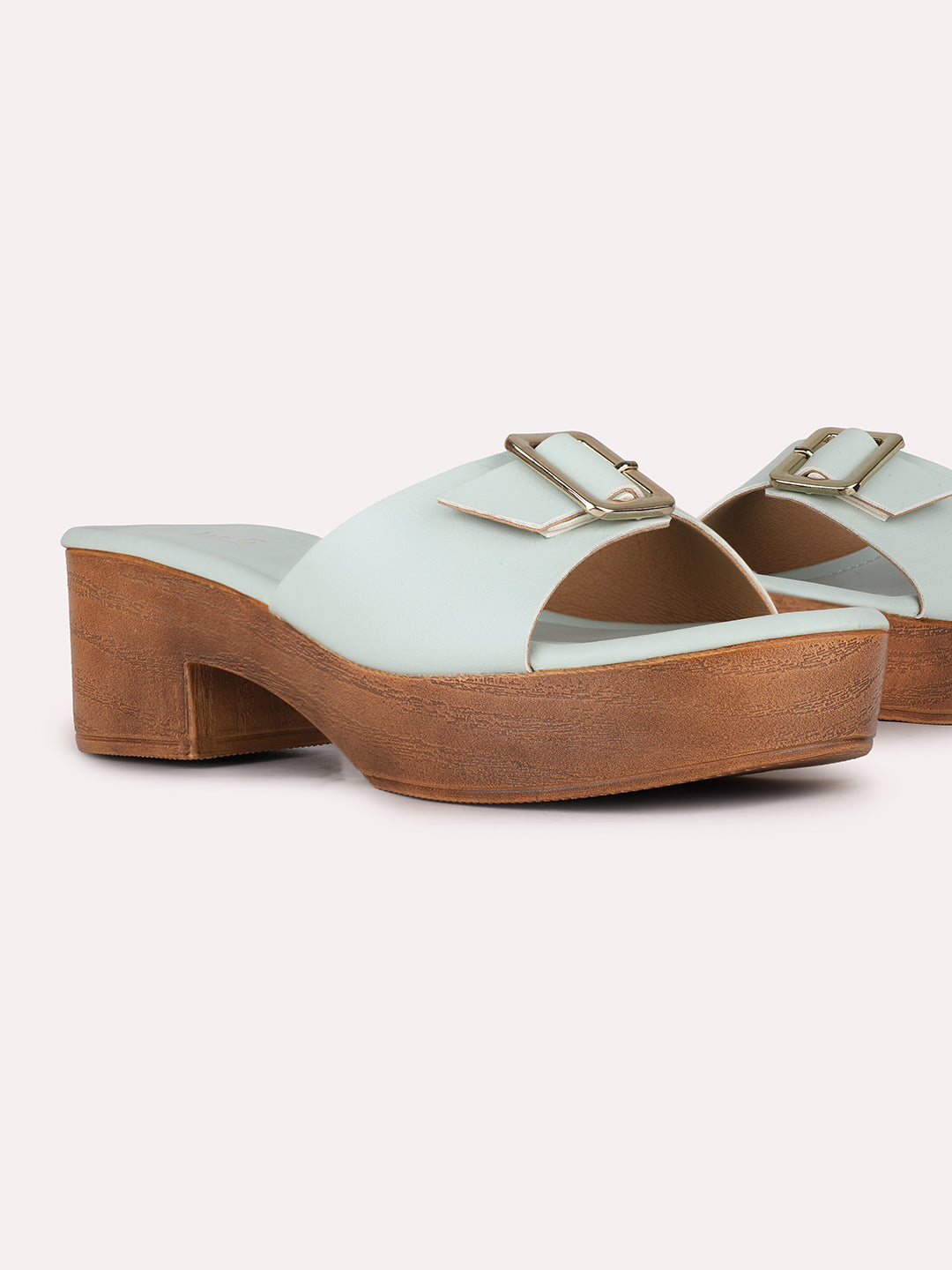Womens Green Party Wear Solid Round Toe Platform Heels