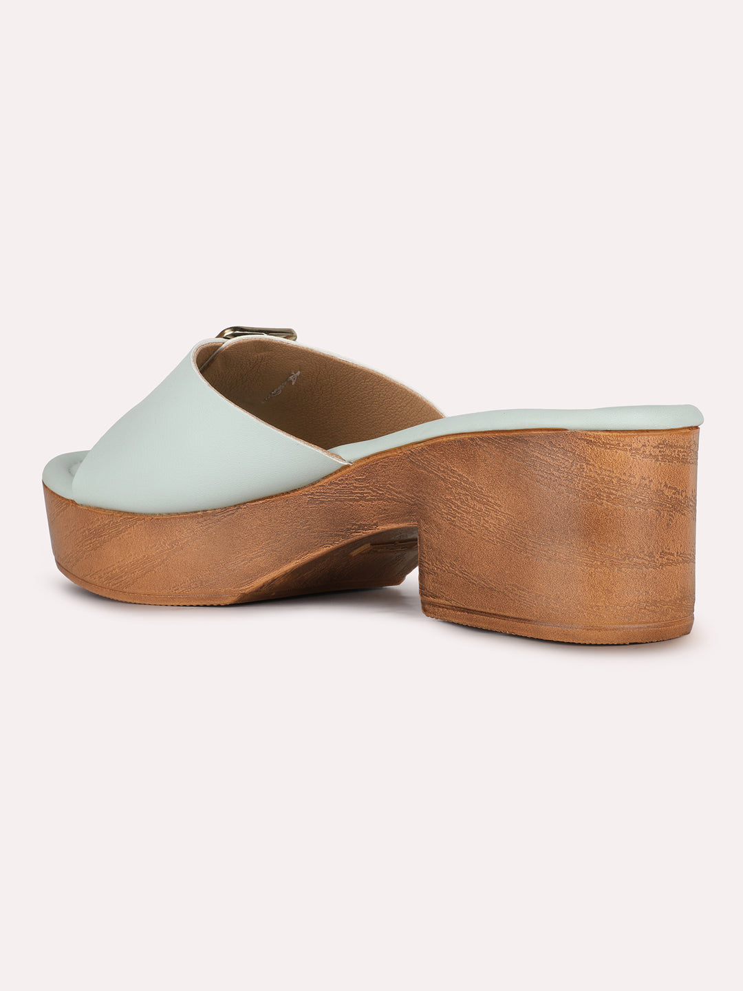 Womens Green Party Wear Solid Round Toe Platform Heels