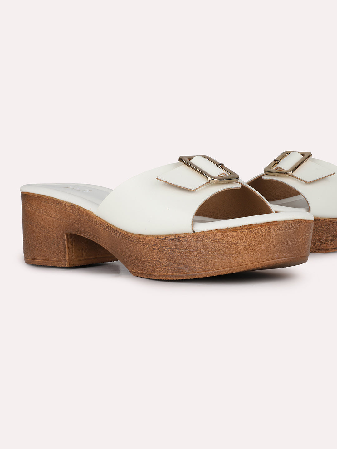 Womens White Party Wear Solid Round Toe Platform Heel Sandals