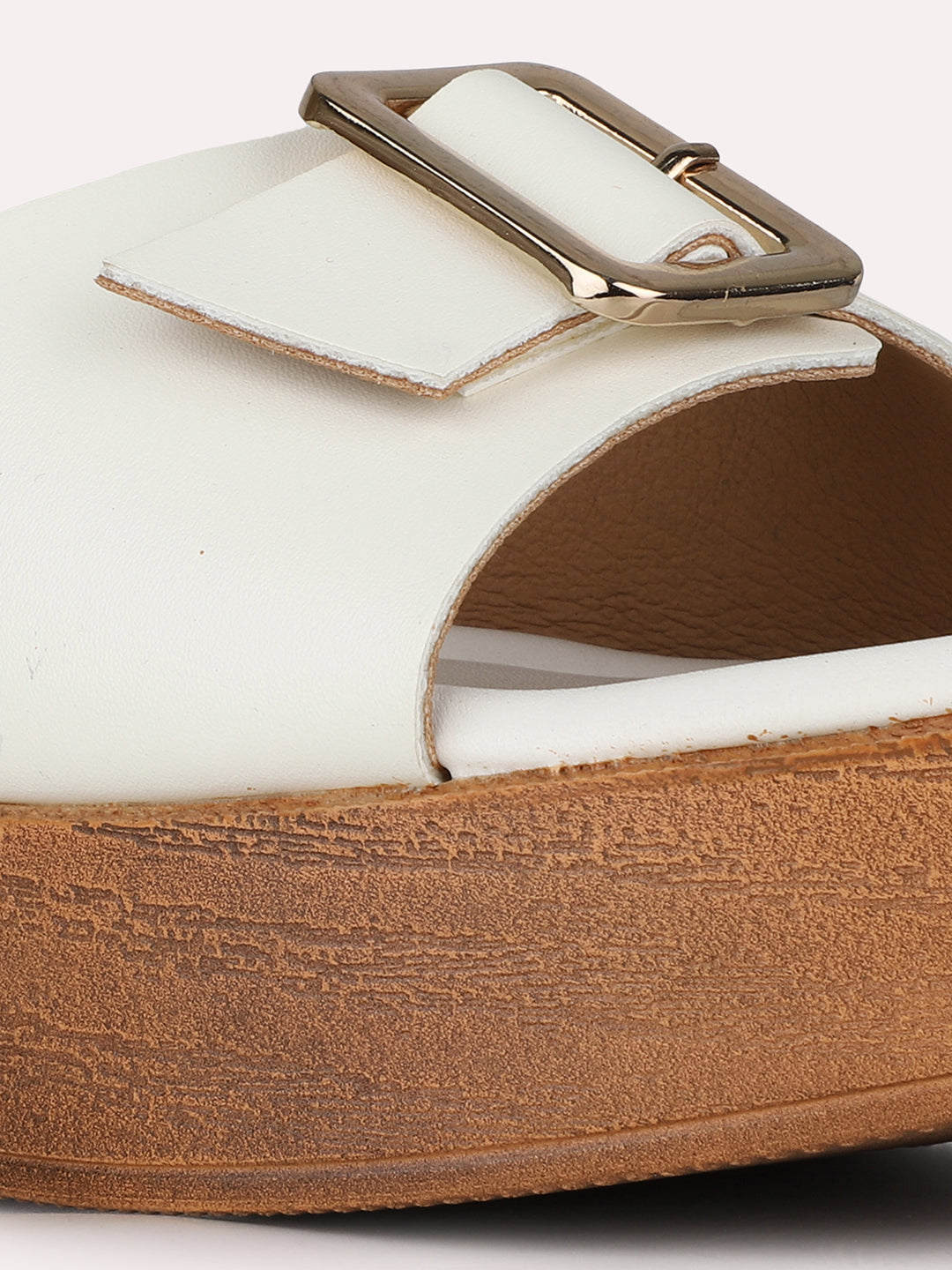 Womens White Party Wear Solid Round Toe Platform Heel Sandals