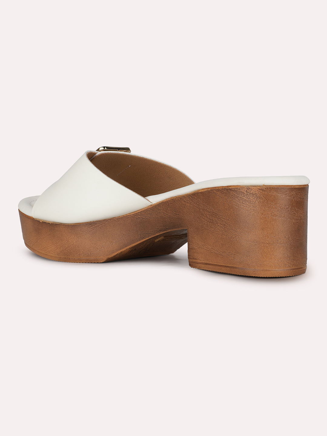 Womens White Party Wear Solid Round Toe Platform Heels