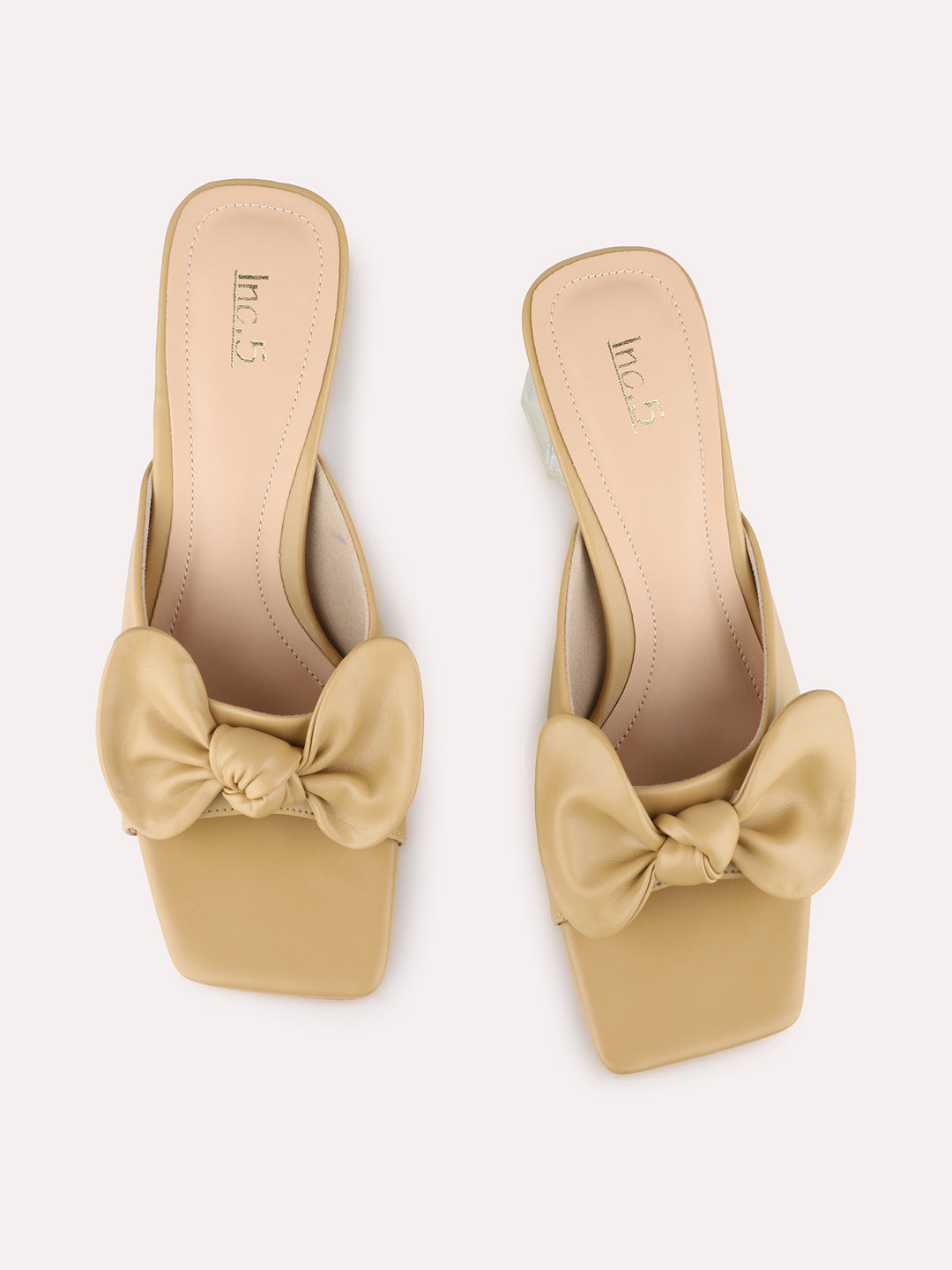 Women Beige Party Wear Solid Square Toe Block Heels