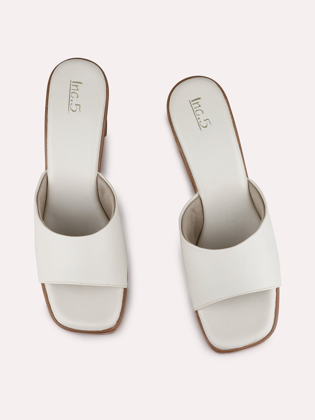 Womens Cream Party Wear Solid Square Toe Block Heel Sandals