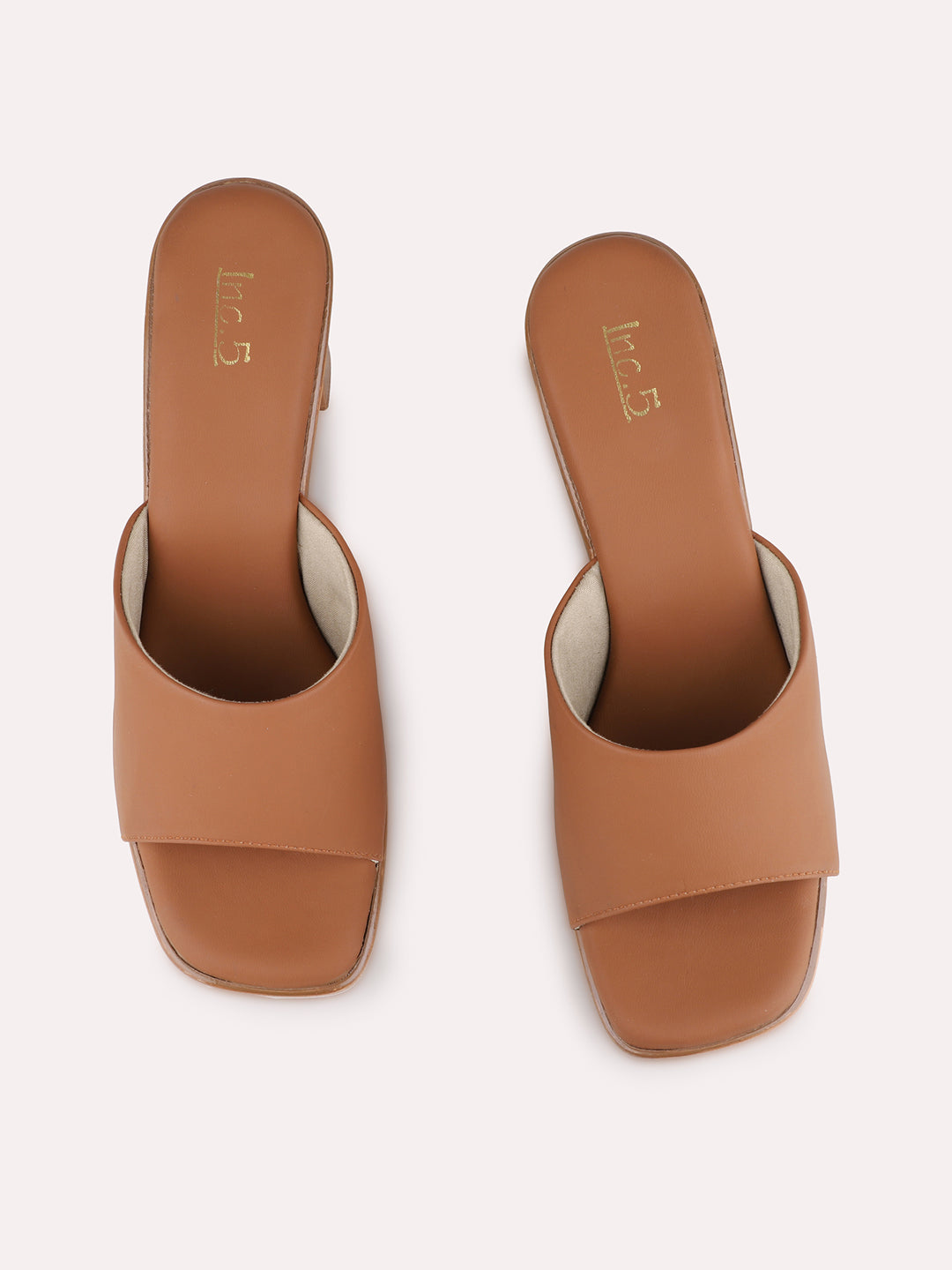 Womens Tan Party Wear Solid Pattern Square Toe Block Heel Sandals