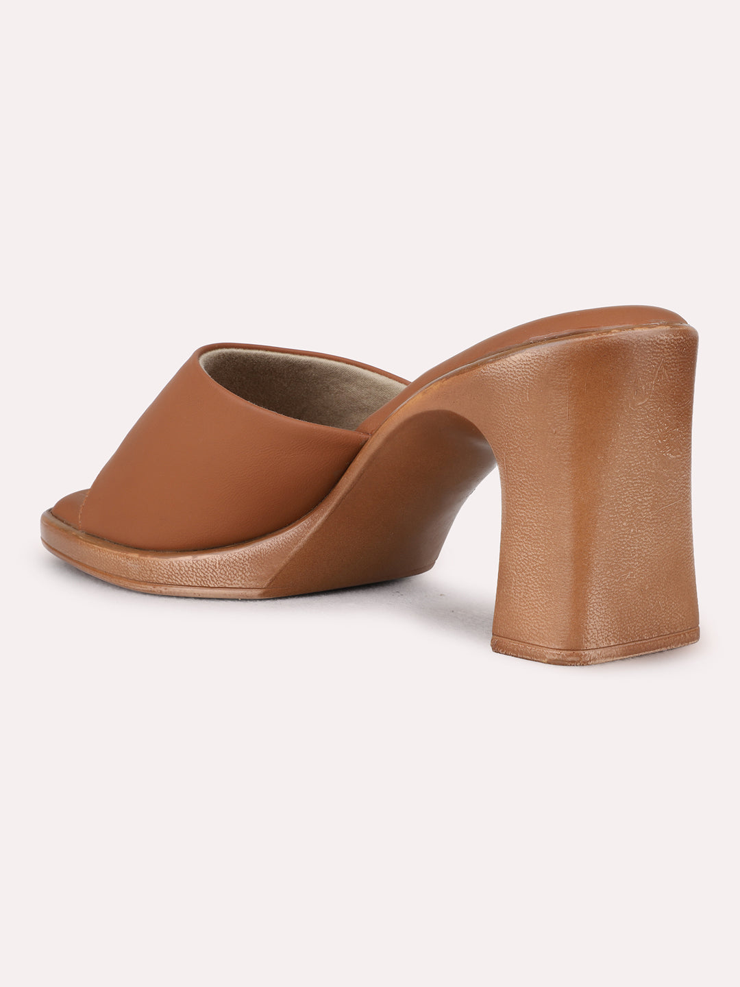 Womens Tan Party Wear Solid Square Toe Block Heels