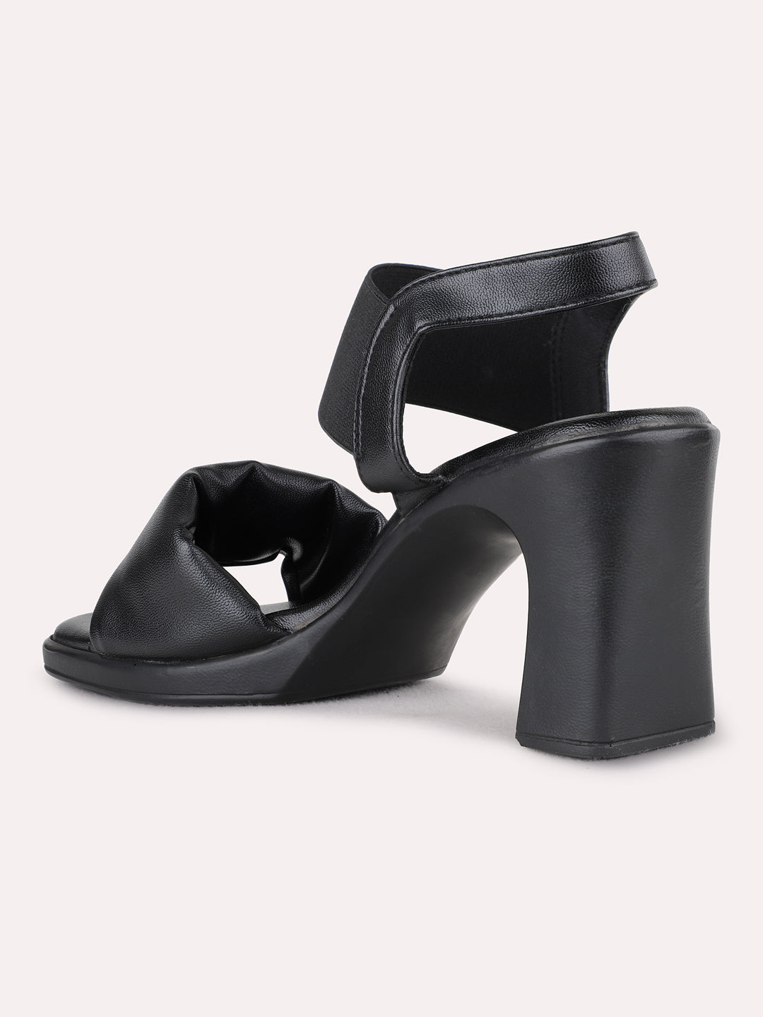 Womens Black Party Wear Solid Block Heels Sandals