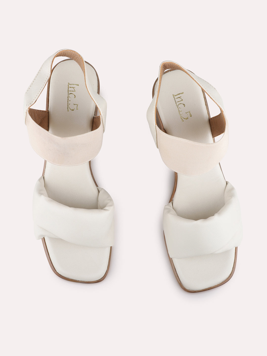 Womens Cream Party Wear Solid Block Heel Sandals