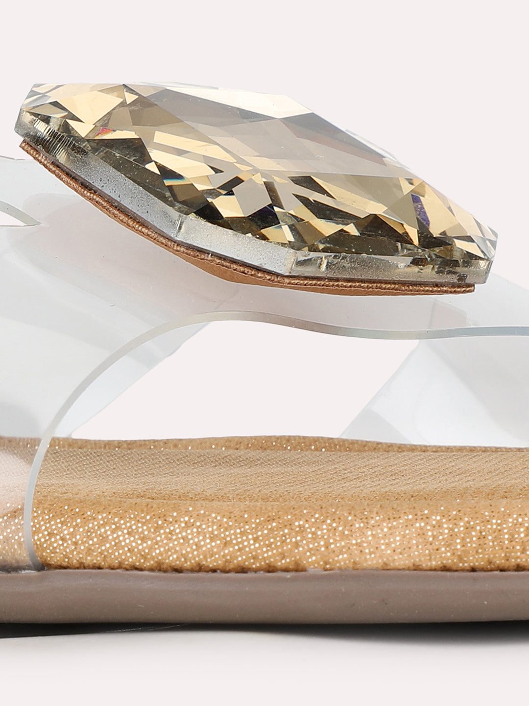 Womens Golden Casual Solid Open Toe Flat Slip-Ons