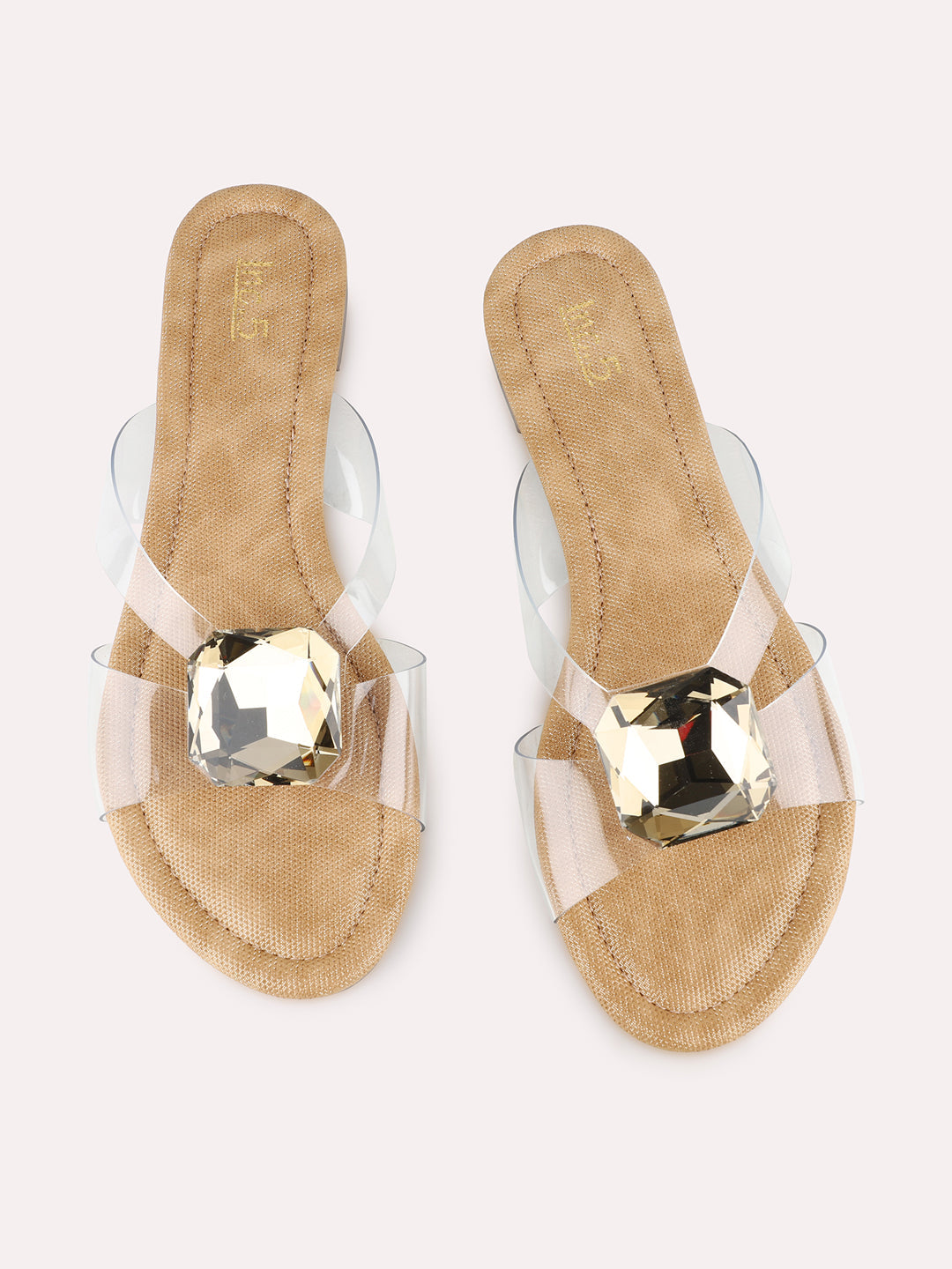 Womens Golden Casual Solid Open Toe Flat Slip-Ons