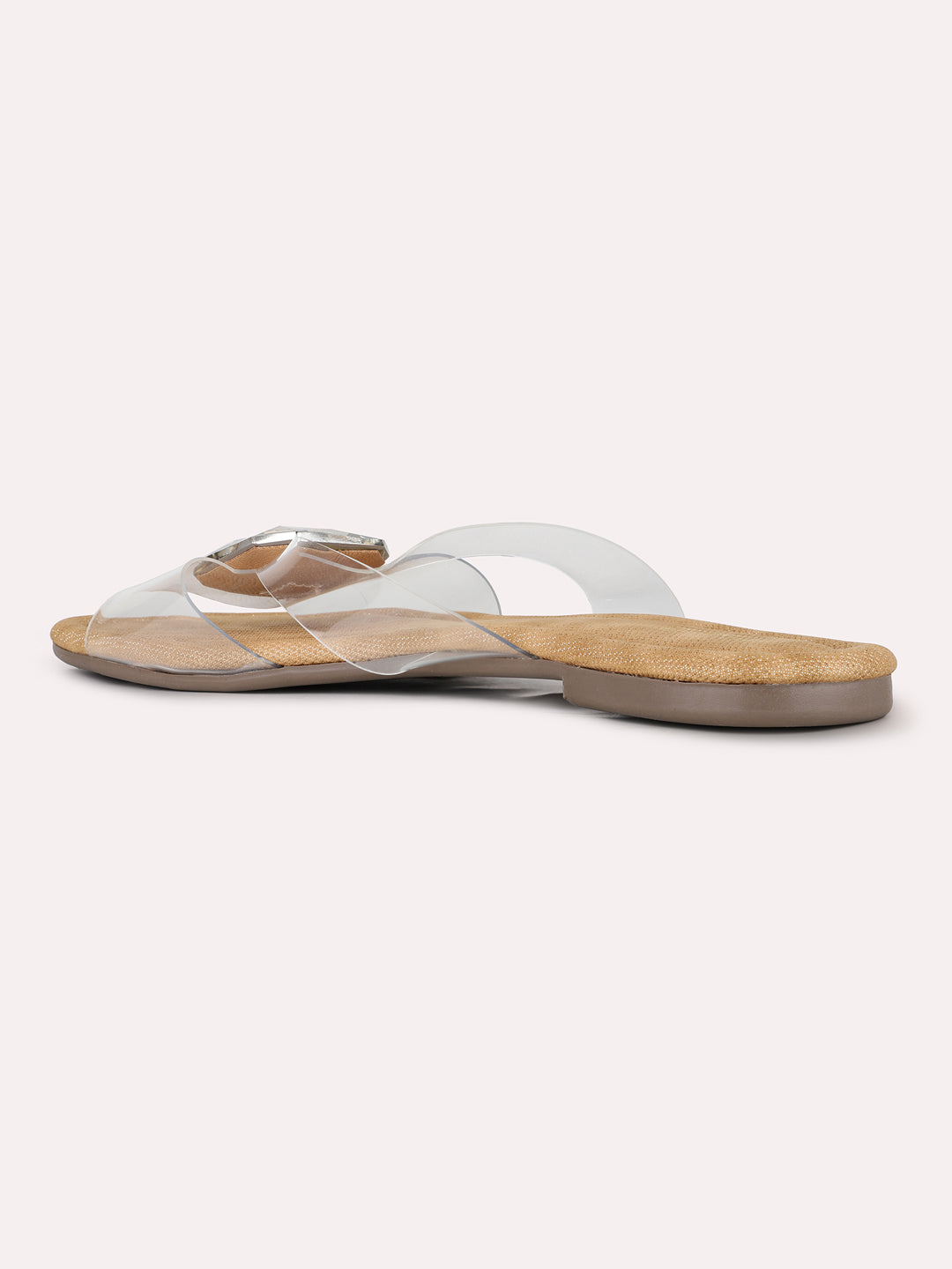Womens Golden Casual Solid Open Toe Flat Slip-Ons