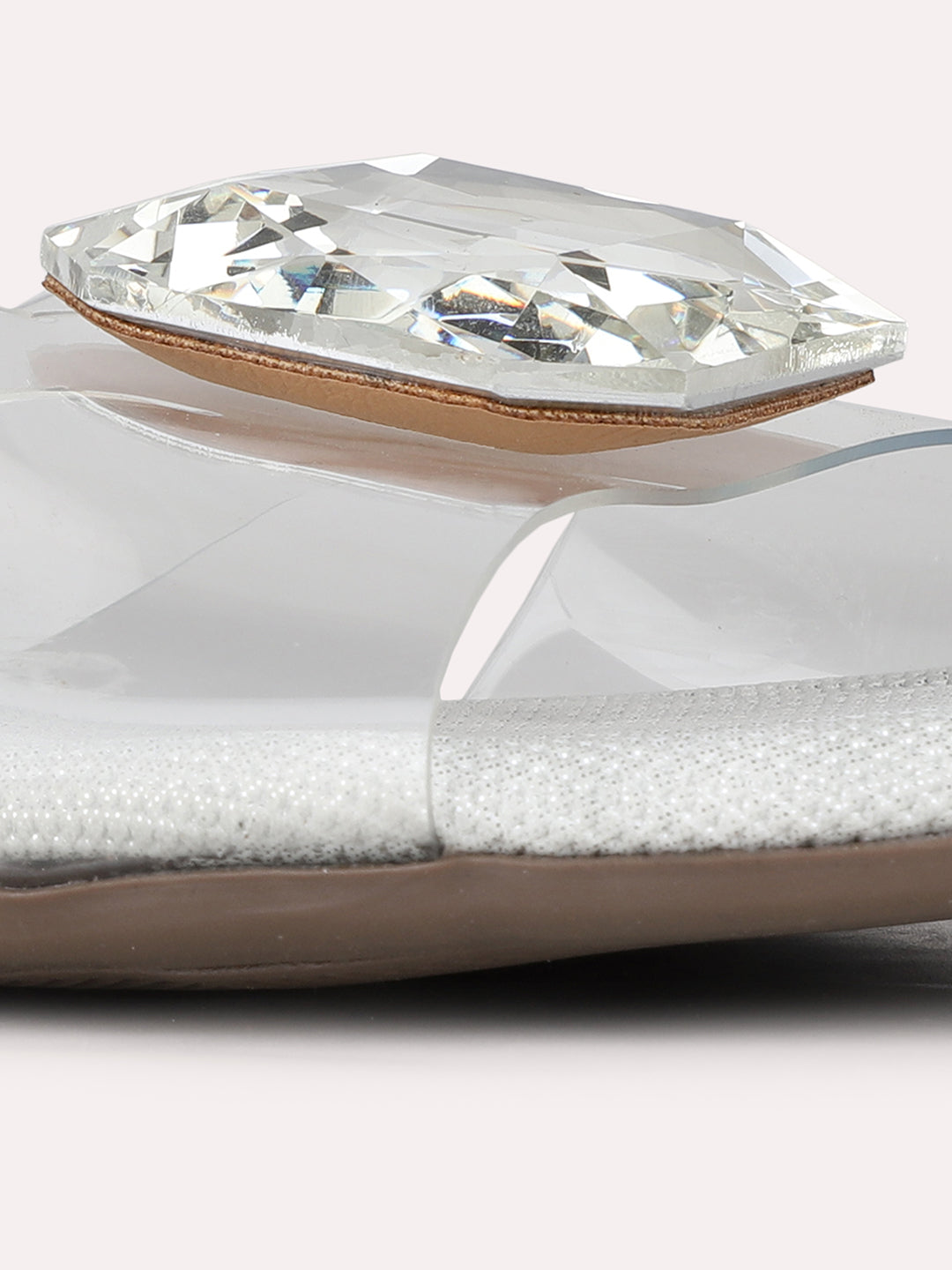 Womens Silver Casual Solid Open Toe Flat Slip-Ons