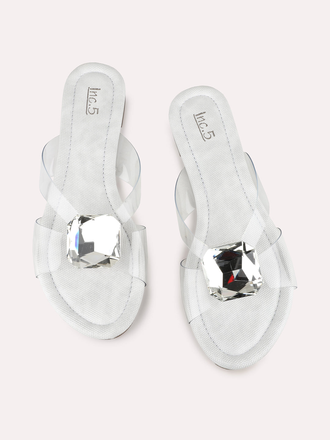 Womens Silver Casual Solid Open Toe Flat Slip-Ons