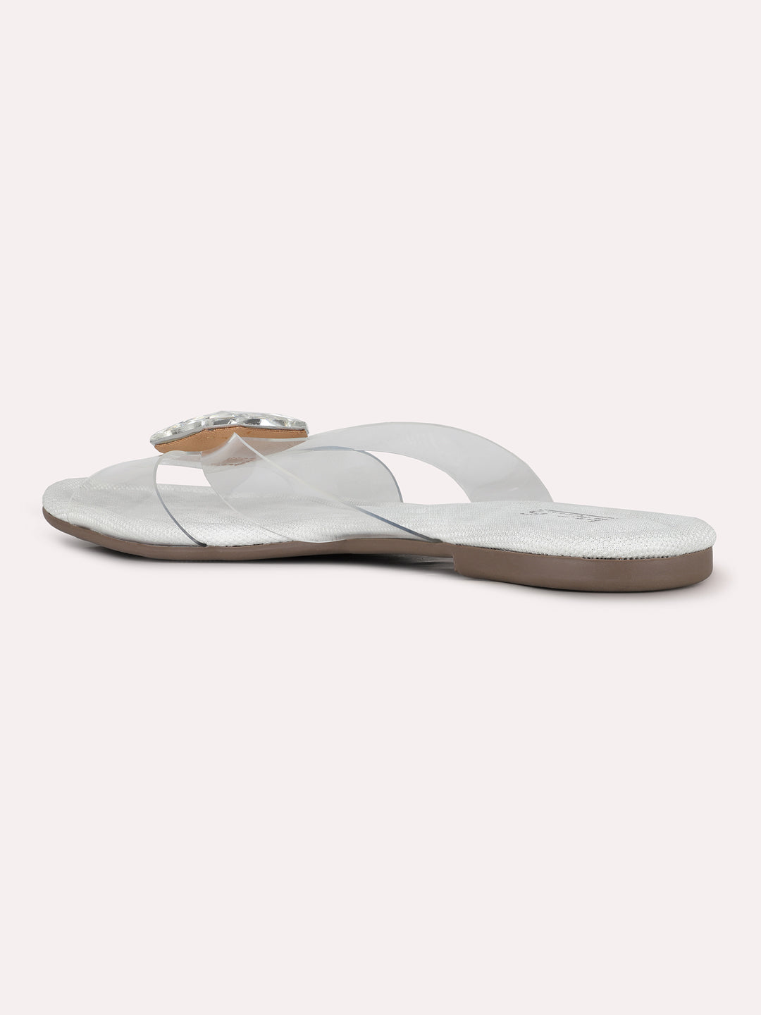 Womens Silver Casual Solid Open Toe Flat Slip-Ons