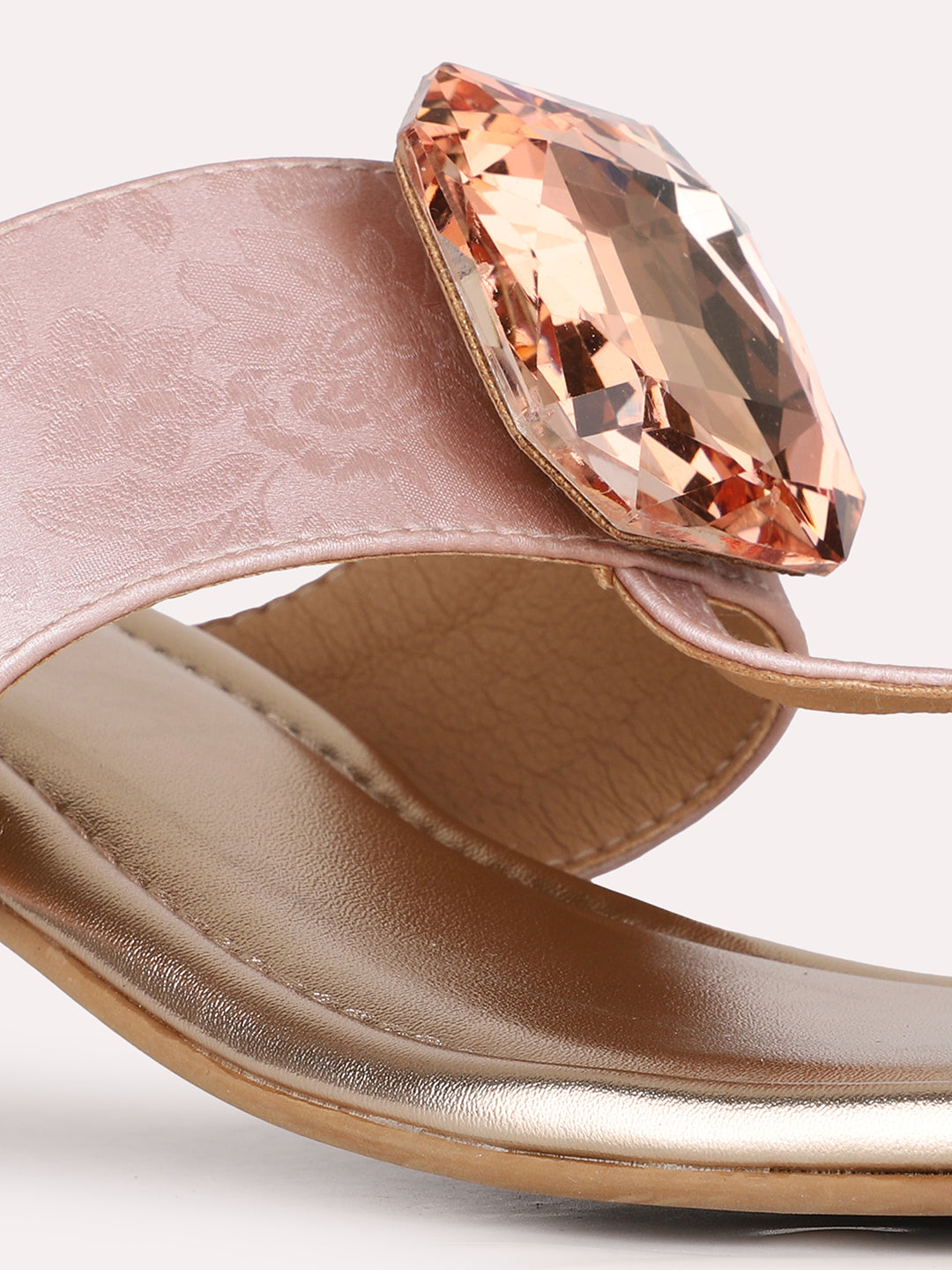 Womens Rose Gold Ethnic Solid Square Toe Block Heel Sandals