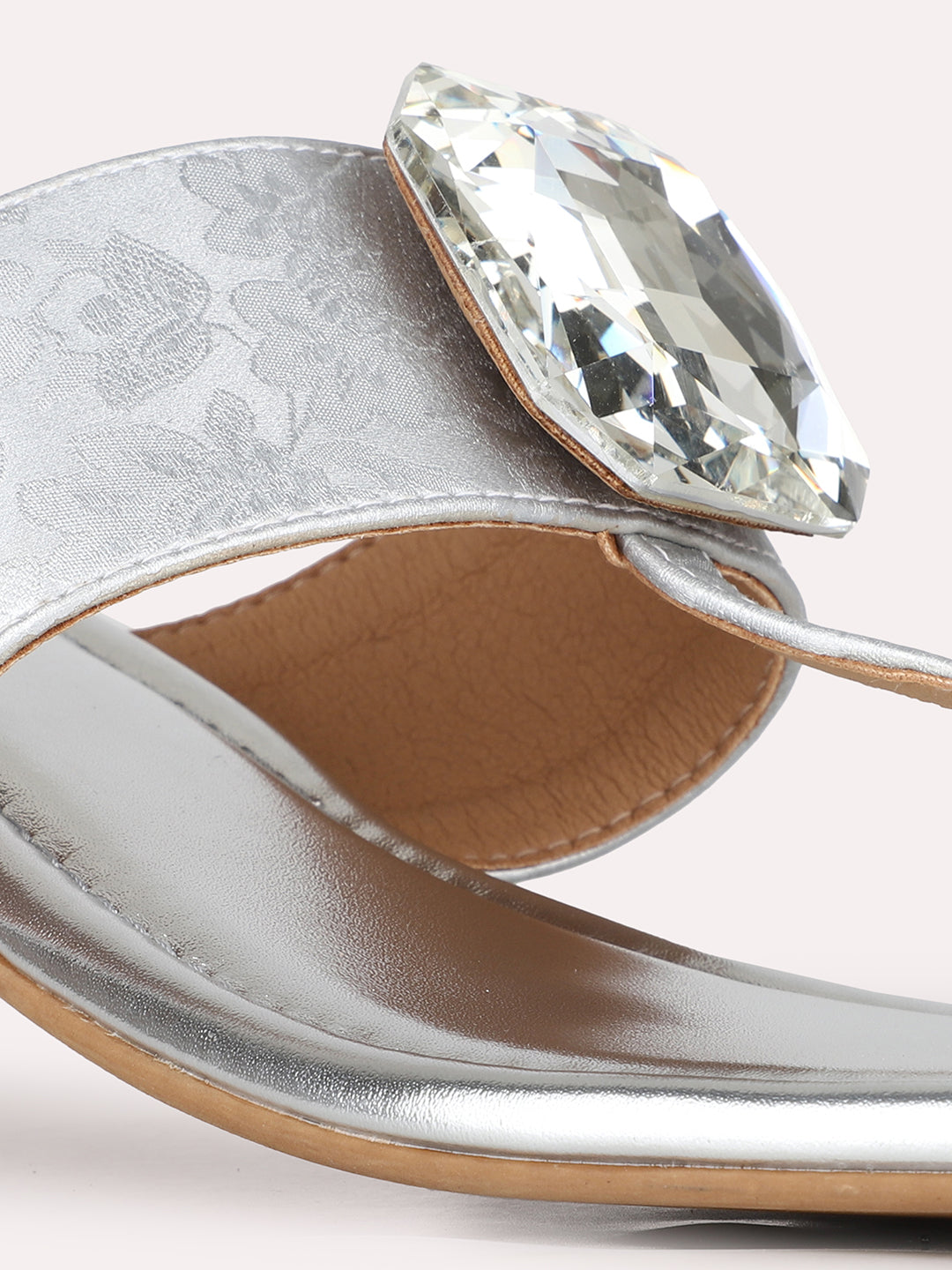 Womens Silver Ethnic Solid Square Toe Block Heel Sandals