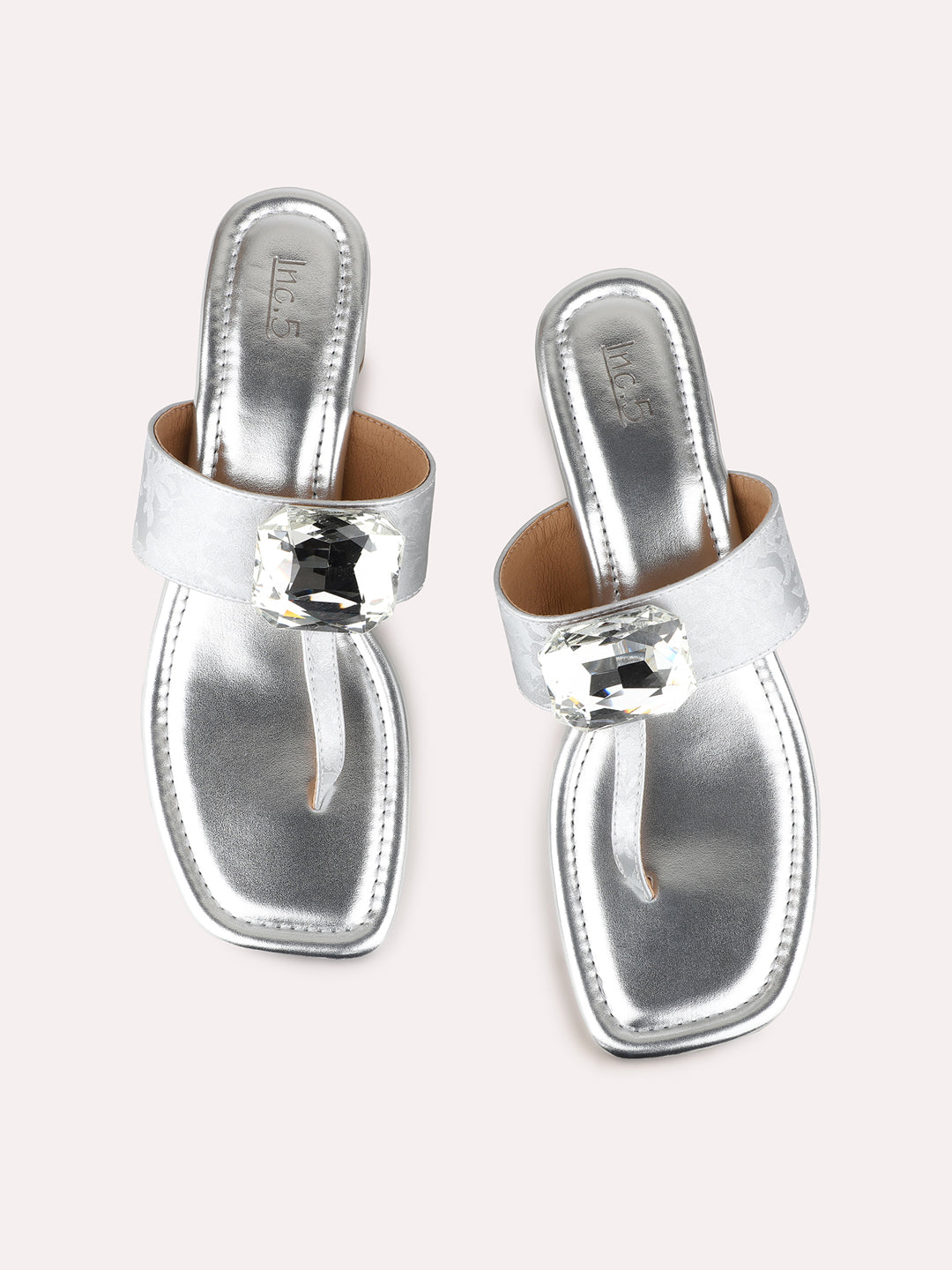 Womens Silver Ethnic Solid Square Toe Block Heel Sandals