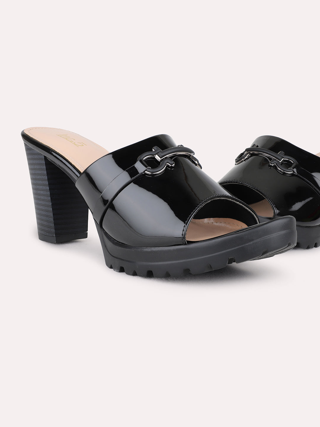 Womens Black Party Wear Solid Round Toe Platform Heel Sandals