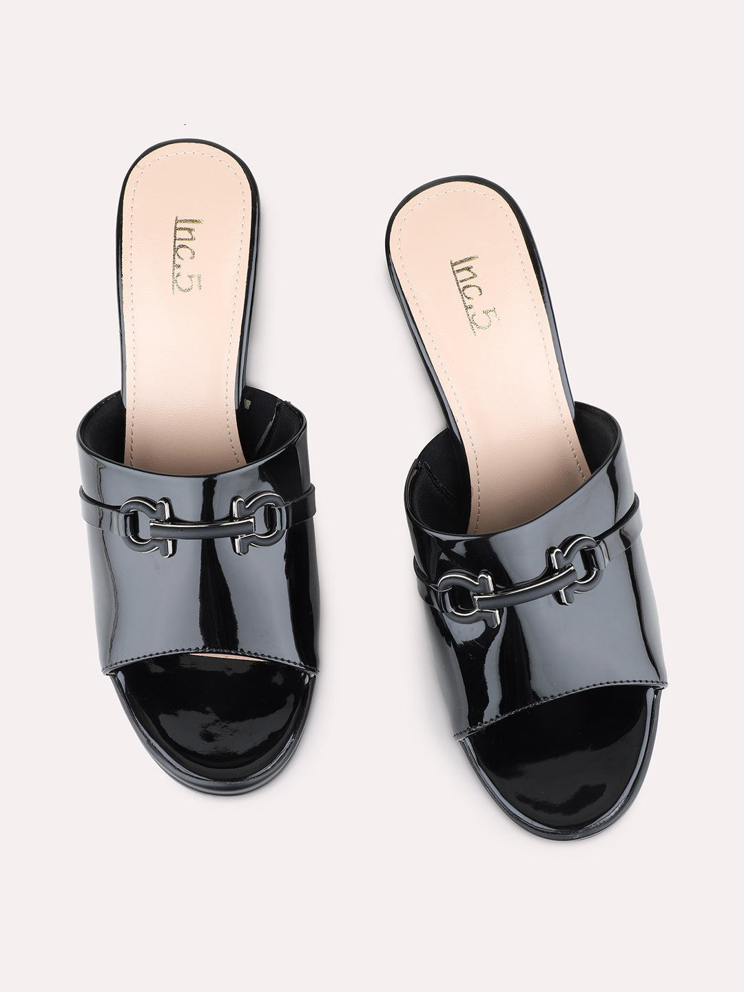 Womens Black Party Wear Solid Round Toe Platform Heel Sandals