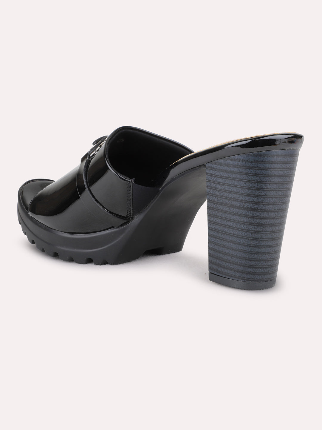 Womens Black Party Wear Solid Round Toe Platform Heel Sandals