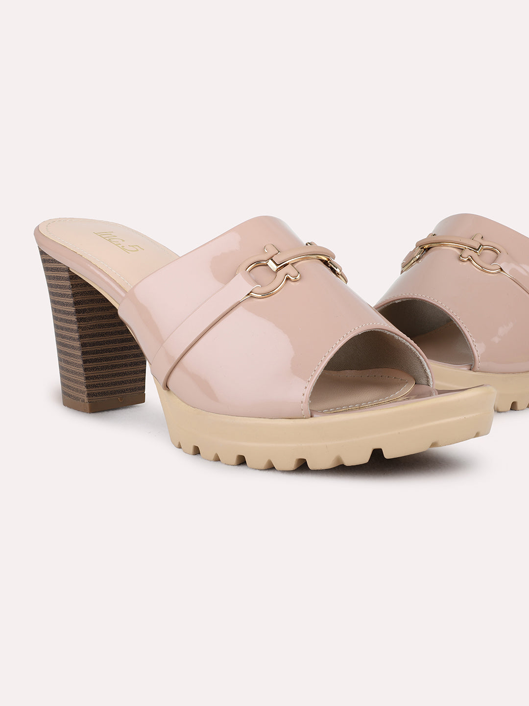 Womens Nude Party Wear Solid Round Toe Platform Heel Sandals