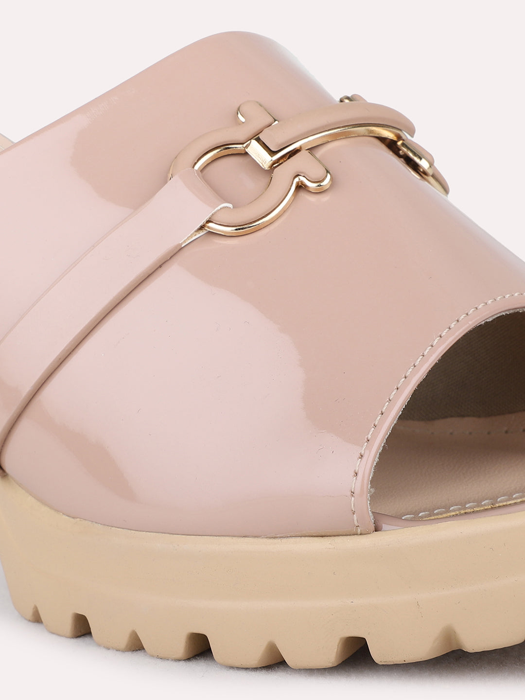 Womens Nude Party Wear Solid Round Toe Platform Heel Sandals