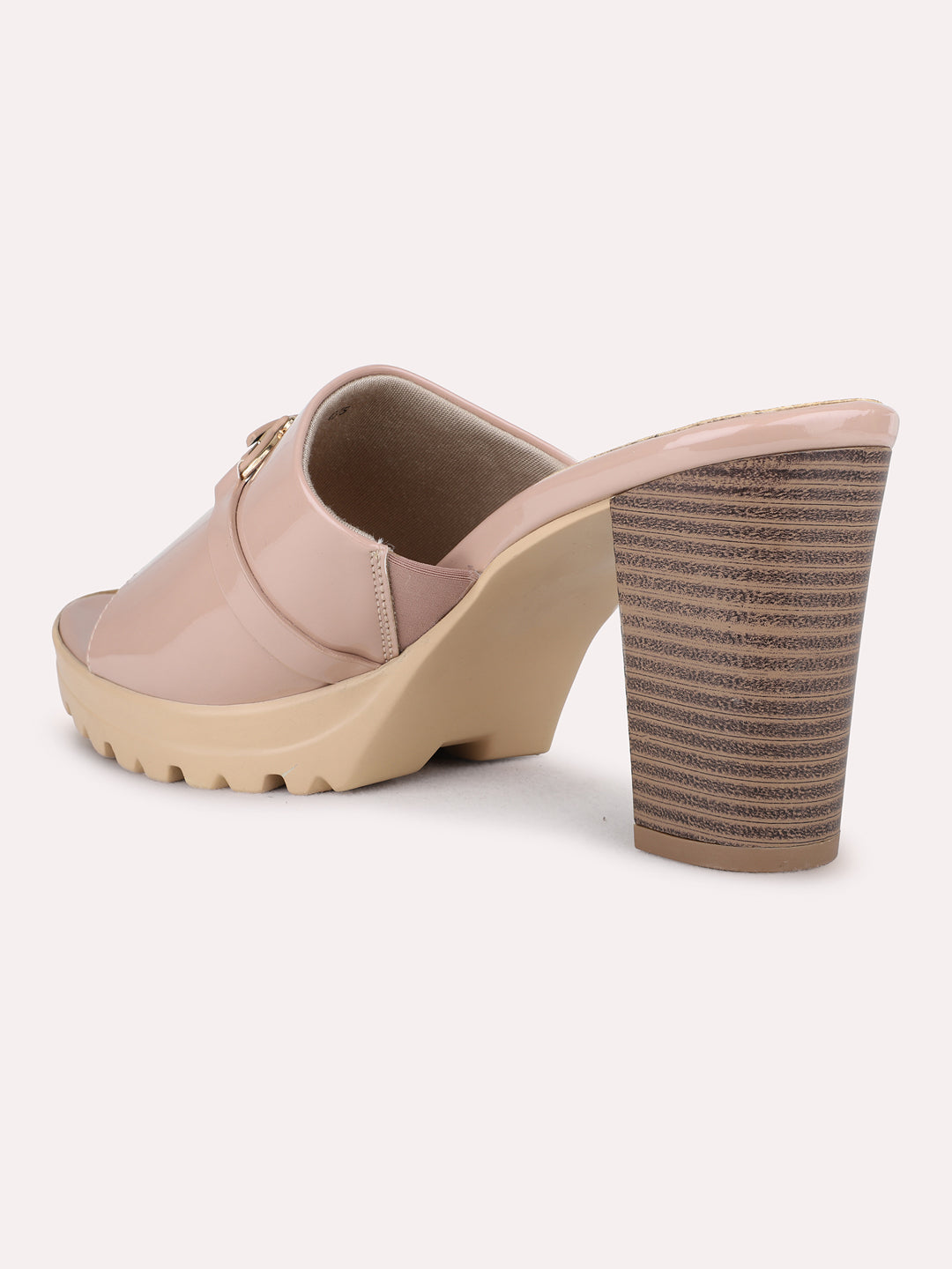 Womens Nude Party Wear Solid Round Toe Platform Heel Sandals