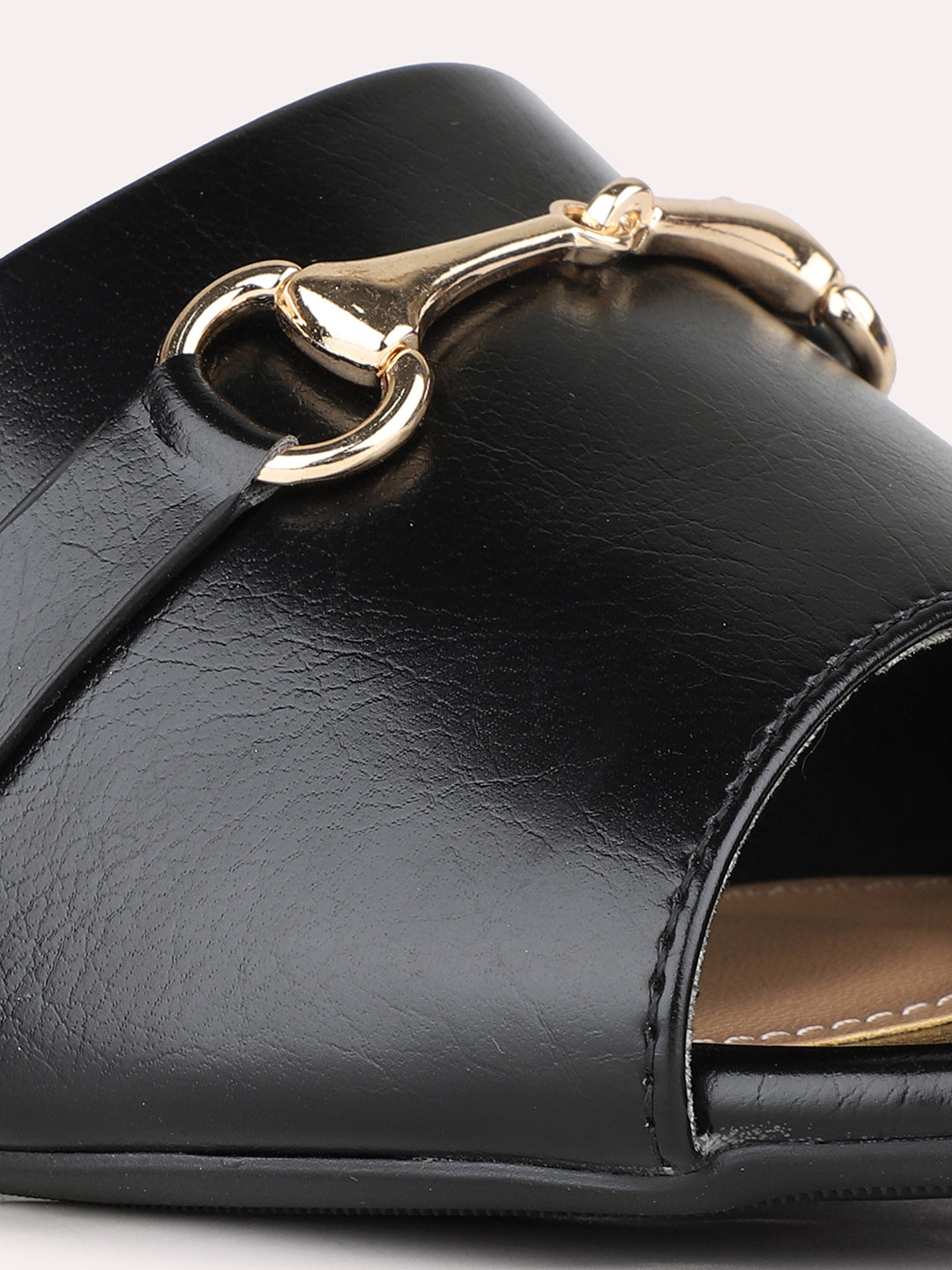 Women Black Party Wear Solid Pattern Square Toe Block Heel Sandals